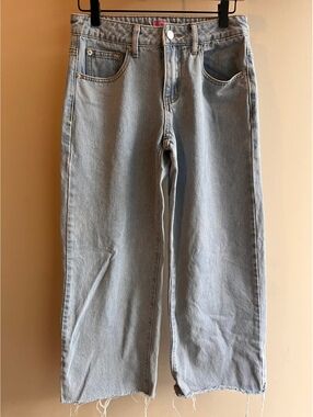 Edikted Light Blue Washed Low Rise Baggy Wide Leg Raw Hem Jeans XS